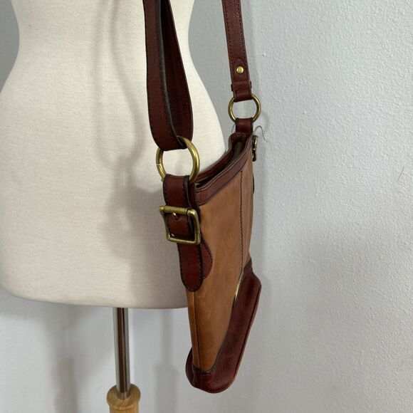 Fossil Crossbody Shoulder Purse Two‎ Tone Brown Lather Bucket Purse - Picture 3 of 15